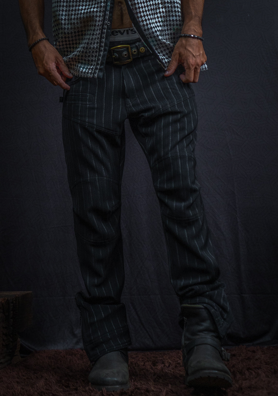 Pants Men / Stretchy Strippes Plain - BLACK PIMP